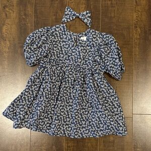 Rylee + Cru Navy Floral Kids Dress with Bow